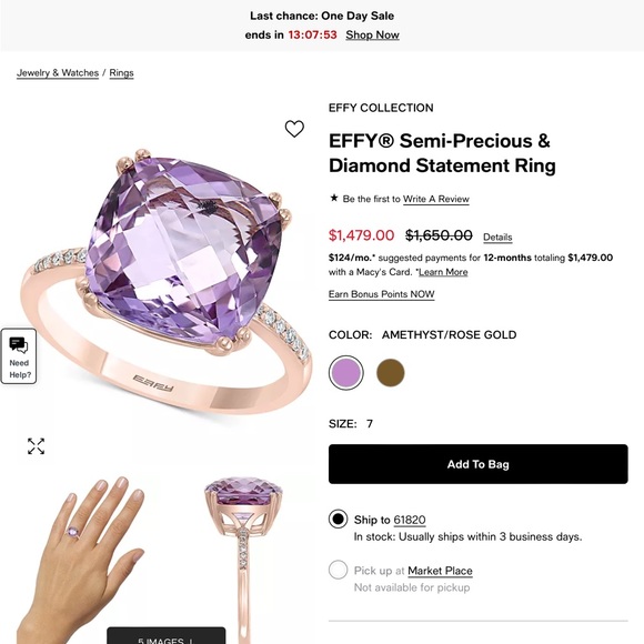 Effy amethyst & diamond ring. - Picture 1 of 5